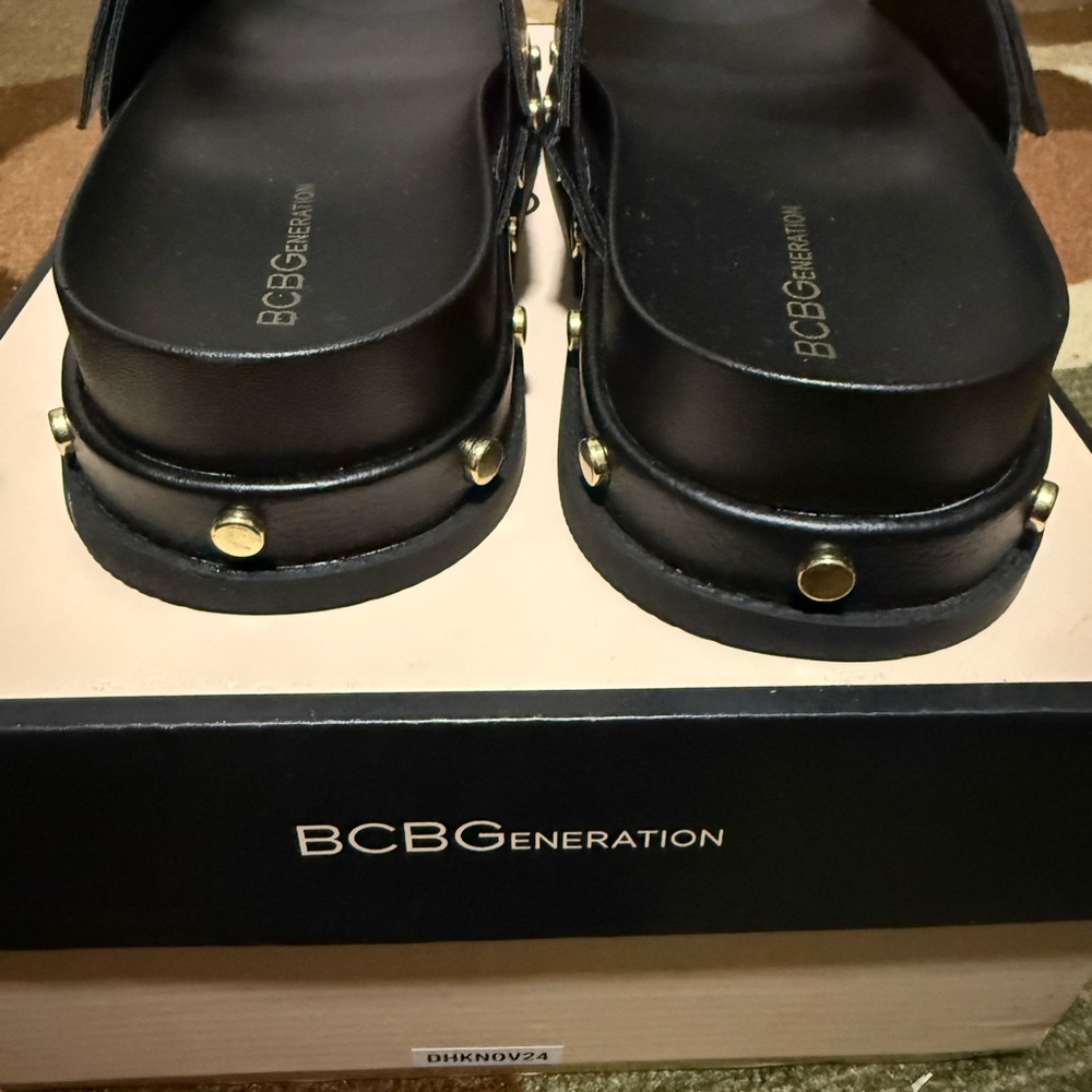 BCBGeneration Black Sandals with Gold Buckles - Picture 6 of 8